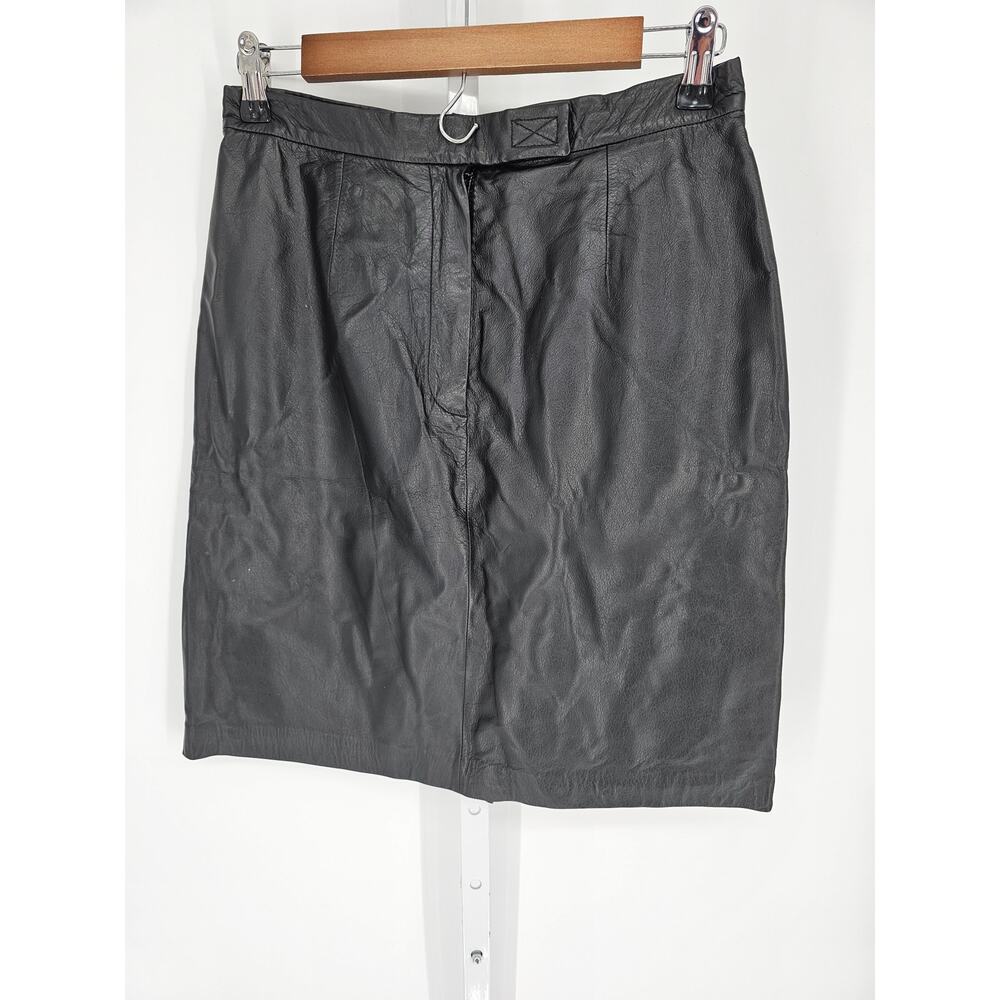 Apostrophe Women's Black Knee Length Genuine Leather Skirt Size 8